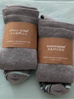 OneCompress Bamboo Premium Knee High Set of 2 Gray Compression Socks Size XL